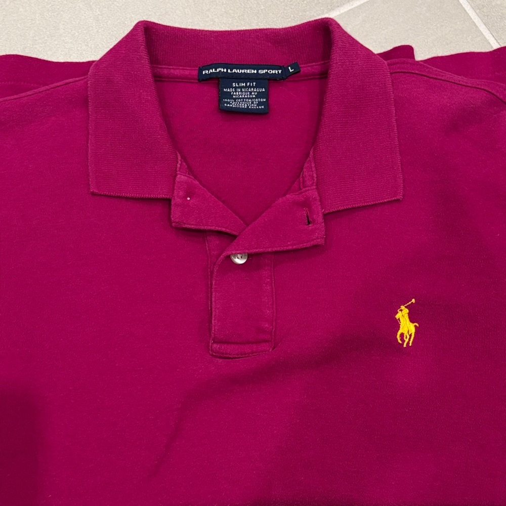 Ralph Lauren Sport Women's Short Sleeve Polo in Magenta with Yellow Logo